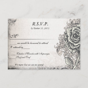 Distressed Victorian Vintage Tattoo Rose  RSVP Card