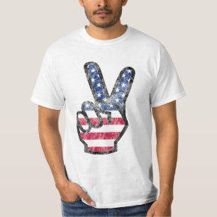 Distressed Victory Sign USA Flag T-Shirt