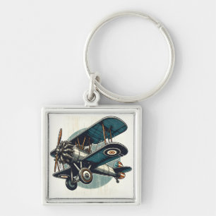 Distressed Vintage Classic Biplane Painting Keychain