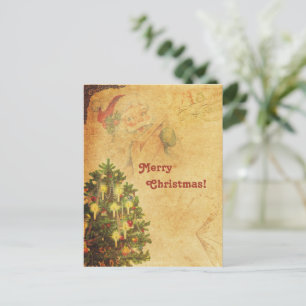 Distressed Vintage Decorated Christmas Tree Santa Postcard