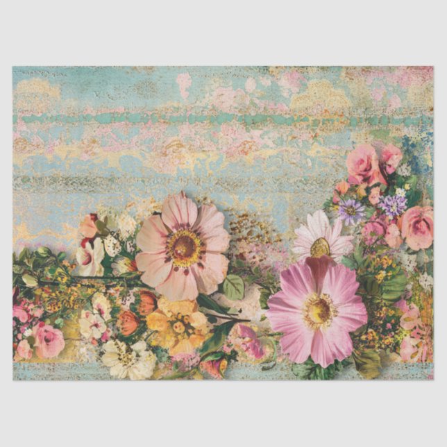 Distressed Vintage Floral Decoupage  Tissue Paper (Front)