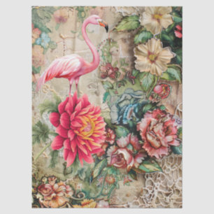 Distressed Vintage Floral & Flamingo Decoupage Tissue Paper