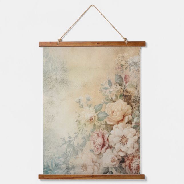 Distressed Vintage Floral Hanging Tapestry (Front)
