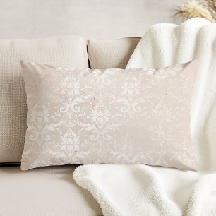 Distressed Vintage Ivory Blush Damask Pattern Accent Pillow
