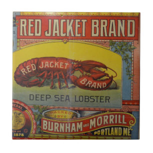 Distressed Vintage Lobster ad label Maine Travel Tile