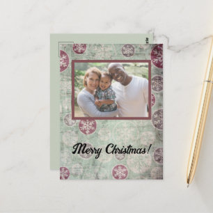 Distressed Vintage Ornament Merry Christmas Photo Postcard