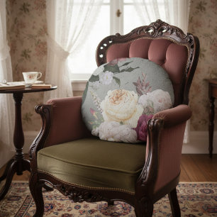 Distressed Vintage Pink & White Roses Throw Pillow