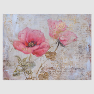 Distressed Vintage Pretty Pink Poppies Tissue Paper