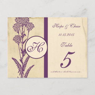 Distressed Vintage Purple Flower Table Number Card