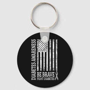 Distressed Vintage Usa Flag Diabetes Awareness Keychain