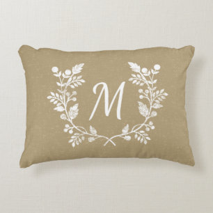 Distressed Vintage Wreath Design Custom Initial Decorative Pillow