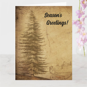 Distressed Vintage Xmas Tree Season's Greetings Card
