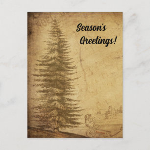 Distressed Vintage Xmas Tree Season's Greetings Postcard