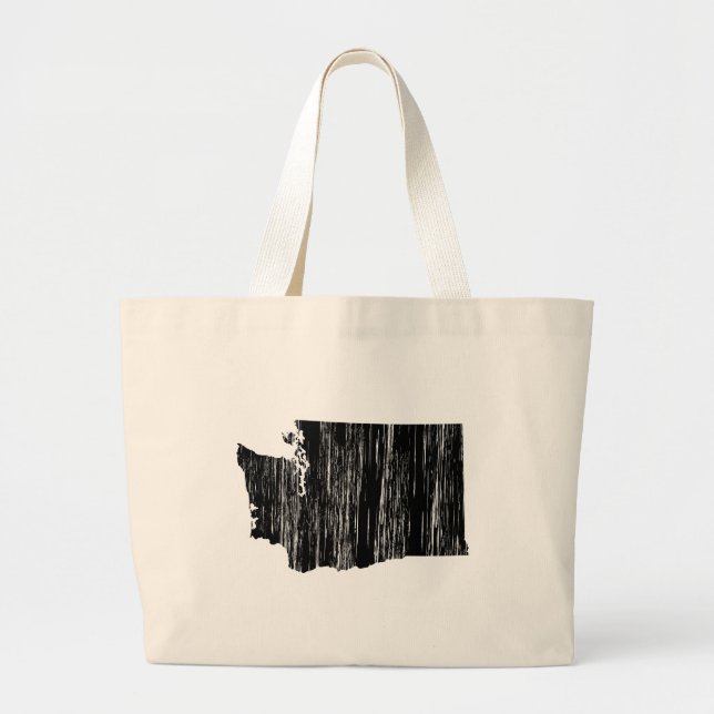Distressed Washington State Outline Large Tote Bag (Front)