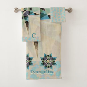 Distressed Watercolor Kaleidescope - Personalized Bath Towel Set