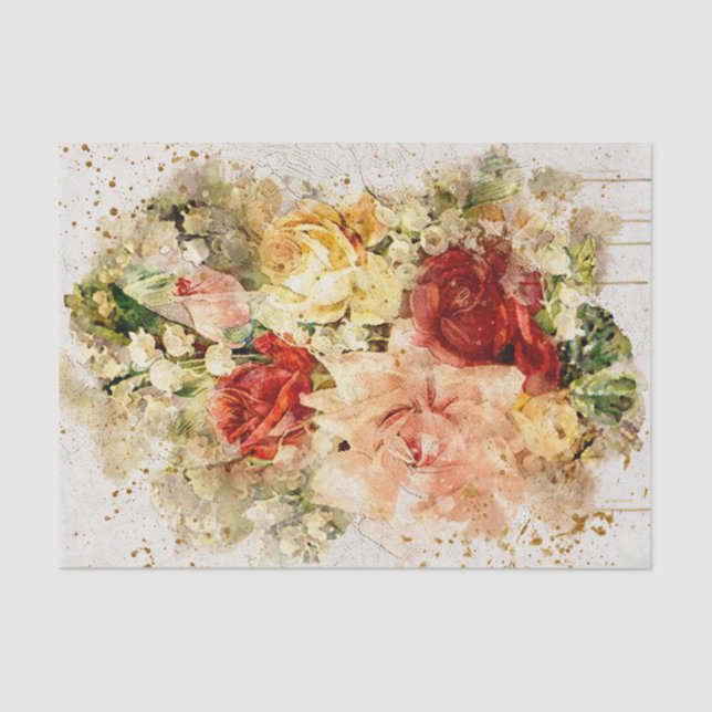 Distressed Watercolor Roses Tissue Paper (Front)