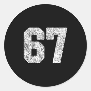 Distressed White Number 67 Jersey Player Uniform # Classic Round Sticker