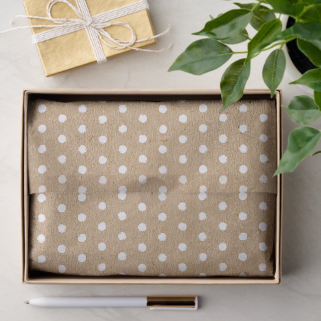 Distressed White Polkadots on Faux Brown Kraft Tissue Paper (Gift)