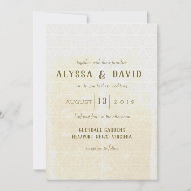 Distressed White Triangle and Ivory Wedding Invite (Front)