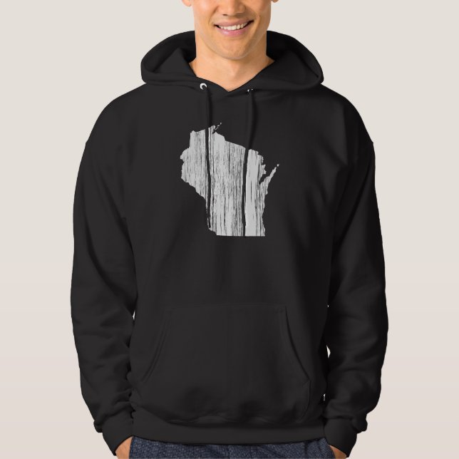 Distressed Wisconsin State Outline Hoodie (Front)