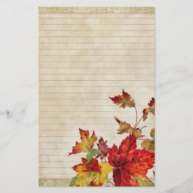 Distressed with Bright Autumn Leaves Stationery (Front)