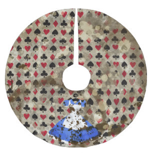 Distressed Wonderland Alice Pattern Brushed Polyester Tree Skirt