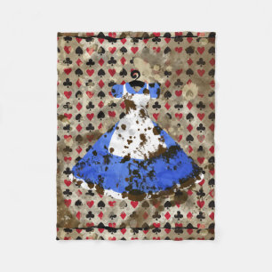 Distressed Wonderland Alice Pattern Fleece Blanket