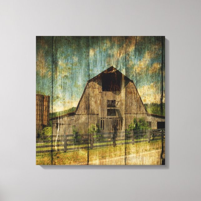 Distressed wood primitive Western Country Old Barn Canvas Print (Front)