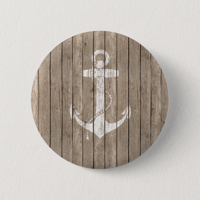 Distressed Wood with Anchor 2 Inch Round Button (Front)