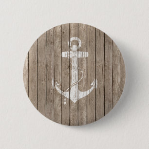 Distressed Wood with Anchor 2 Inch Round Button
