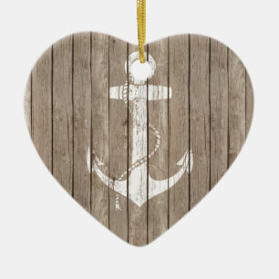 Distressed Wood with Anchor Ceramic Ornament