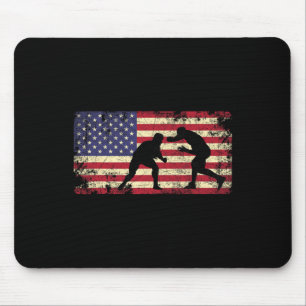 Distressed Wrestler Wrestling American Flag 4th Of Mouse Pad