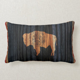 Distressed Wyoming Flag Lumbar Pillow