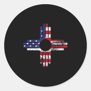 Distresses American Flag New Mexico Zia Symbol For Classic Round Sticker