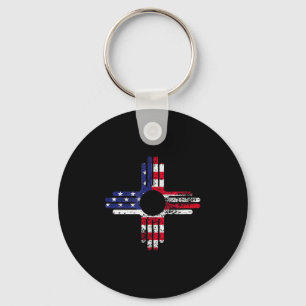 Distresses American Flag New Mexico Zia Symbol For Keychain