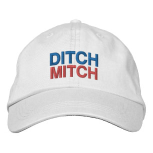Ditch Mitch red white blue modern typography funny Embroidered Hat