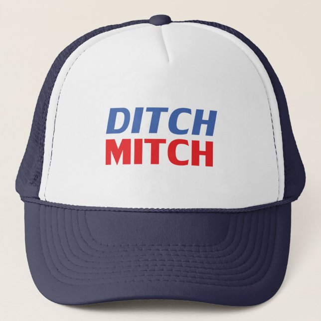Ditch Mitch red white blue modern typography funny Trucker Hat (Front)