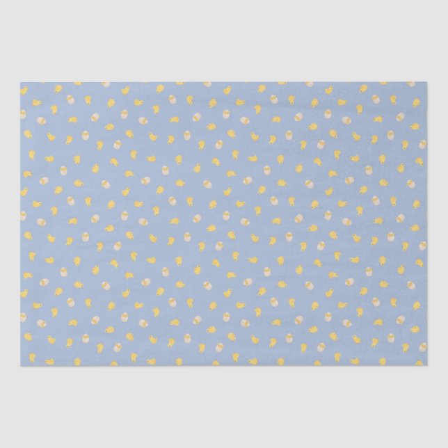 Ditsy Chicks (Chambray Blue) – Cute Bird Pattern Tissue Paper (Front)