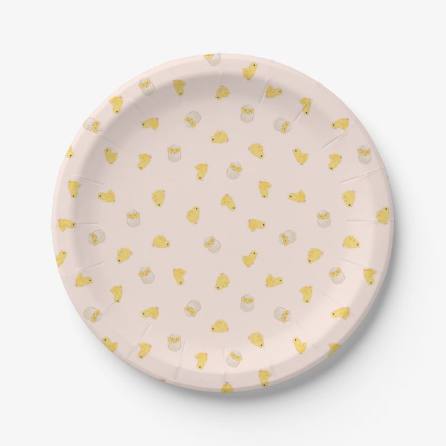 Ditsy Chicks (Misty Rose) – Cute Bird Pattern Paper Plate (Front)