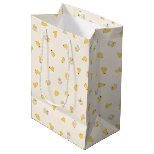 Ditsy Chicks (Old Lace) – Cute Bird Pattern Medium Gift Bag (Front Angled)