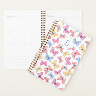 Ditsy Colourful Rainbow Butterflies Monogram Planner