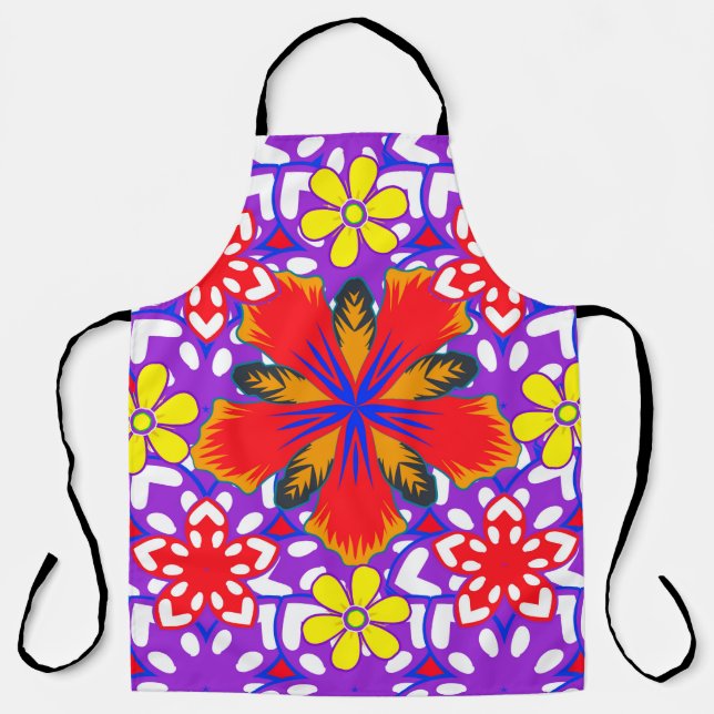 Ditsy cute floral seamless pattern in white, red a apron (Front)