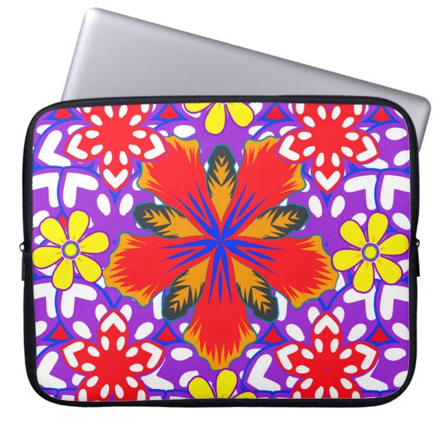 Ditsy cute floral seamless pattern in white, red a laptop sleeve (Front)