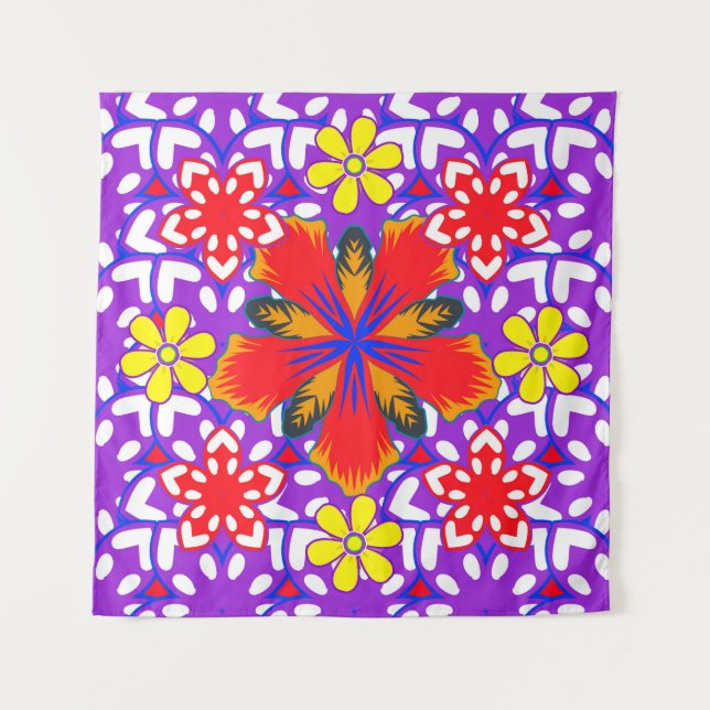 Ditsy cute floral seamless pattern in white, red a tapestry (Front)