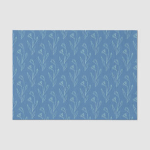 Ditsy Dainty Boho Floral Line Art Drawing in Blue  Tissue Paper
