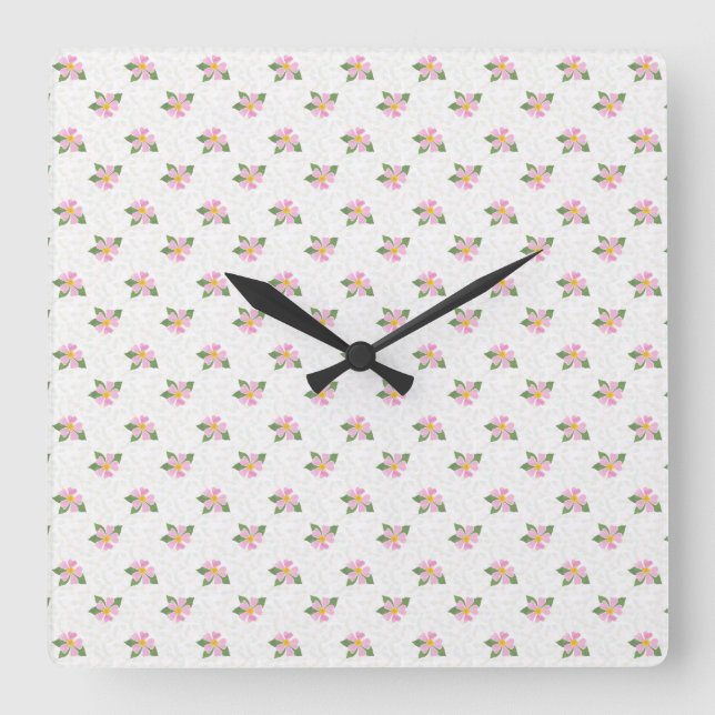 Ditsy Dog Rose Polka Style Square Wall Clock (Front)