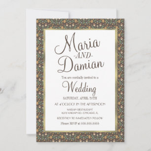 Ditsy Fall Leaves Greenery Pattern Wedding Invitation