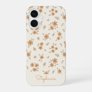 Ditsy Floral Boho Wildflower Neutral Beige Name iPhone 16 Case