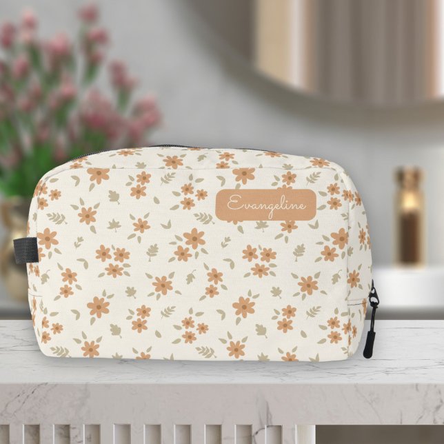 Ditsy Floral Boho Wildflower Neutral Name Beige Dopp Kit (Creator Uploaded)