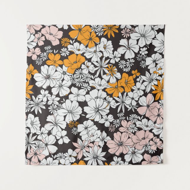 Ditsy Floral: Colourful Dark Background. Tapestry (Front)